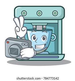 Photographer coffee maker character cartoon