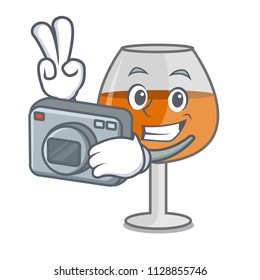 Photographer cognac ballon glass mascot cartoon