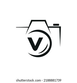 Photographer Concept Logo, V Letter Logo Design Inside the Camera