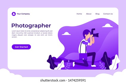 Photographer Concept Vector Flat Illustration for landing page, wallpaper, background, banner, advertising, web, business