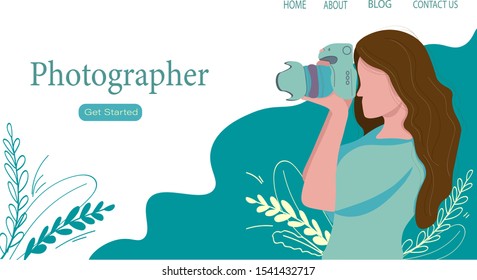 Photographer Concept Vector Flat Illustration for landing page, wallpaper, background, banner, advertising, web, business