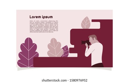 Photographer Concept Vector Flat Illustration for landing page, wallpaper, background, banner, advertising, web, business. people using camera.