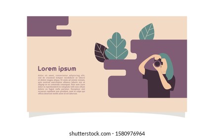 Photographer Concept Vector Flat Illustration for landing page, wallpaper, background, banner, advertising, web, business. people using camera.