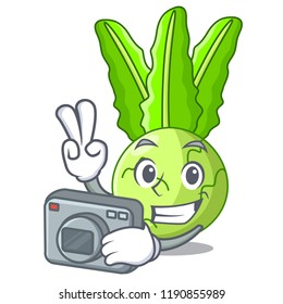 Photographer cooking food fresh organic kohlrabi cartoon