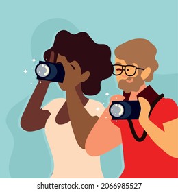 photographer couple using camera design