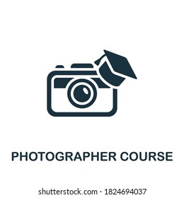 Icono del curso de fotógrafo. Elemento sencillo de la colección de cursos en línea. Icono del curso de fotógrafo creativo para diseño web, plantillas, infografías y más