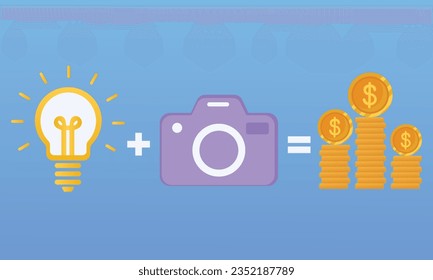 Photographer Creativity and Income.on blue background.Vector Design Illustration.