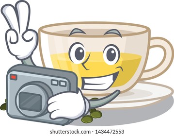 Photographer cup oolong tea in cartoon shape