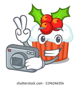 Photographer decorated christmas cupcakes cartoon for party