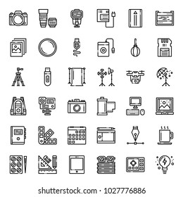 Photographer and designer gadget, pixel perfect outline icon, isolated on white background