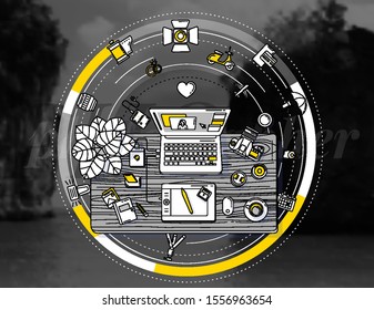 Photographer - detailed illustration for an advertising poster.