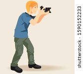 Photographer  with digital camera, Men taking picture profession,Flat modern cartoon vector illustration.