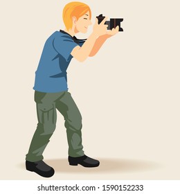 Photographer  with digital camera, Men taking picture profession,Flat modern cartoon vector illustration.