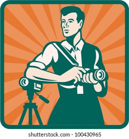 Photographer With DSLR Camera and Video Retro