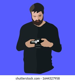 
photographer edits photos in his personal camera