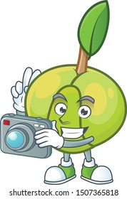 Photographer elephant apple cartoon on white background