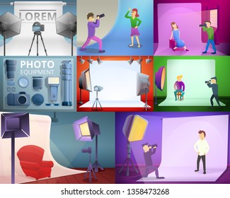 Photographer equipment banner set. Cartoon illustration of photographer equipment vector banner set for web design