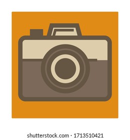 Photographer equipment, retro photo camera isolated icon vector. Flashlight, vintage device with lens and zoom, taking pictures, instant photographies. Wedding or birthday shooting, making photographs