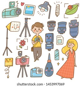 Photographer with equipments kawaii doodle