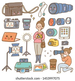 Photographer with equipments kawaii doodle