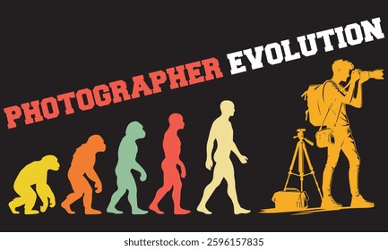 Photographer Evolution T-shirt Design, Photographer Evolution Design, evolution of man illustration.