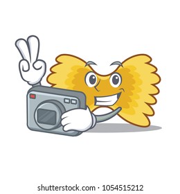 Photographer Farfalle pasta mascot cartoon