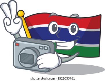 Photographer flag gambia fluttering on cartoon pole