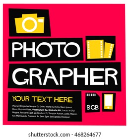 PhotoGrapher (Flat Style Vector Illustration Quote Poster Design) with text box