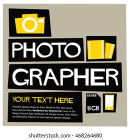 PhotoGrapher (Flat Style Vector Illustration Quote Poster Design) with text box