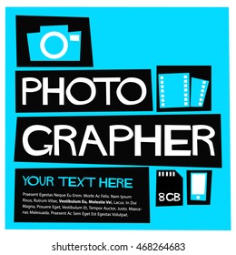 PhotoGrapher (Flat Style Vector Illustration Quote Poster Design) with text box