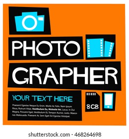 PhotoGrapher (Flat Style Vector Illustration Quote Poster Design) with text box