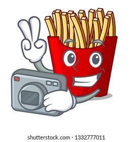 Photographer french fries wrapped in cartoon shapes