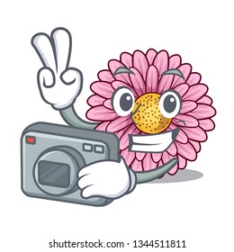 Photographer gerbera flower isolated in the cartoon