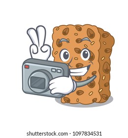 Photographer granola bar mascot cartoon