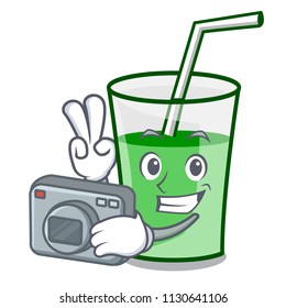 Photographer green smoothie mascot cartoon vector illustration