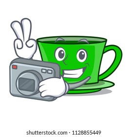 Photographer green tea mascot cartoon