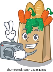 Photographer grocery bag isolated with the character