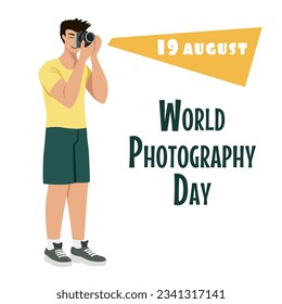Photographer guy vector illustration isolated on white background. Photographer's Day image. Concept photos, professions.
