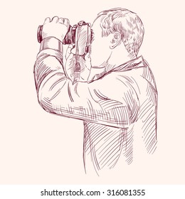 Photographer - hand drawn vector llustration realistic sketch