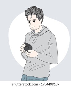 The photographer held the camera in the middle of a public place.Doodle art concept,illustration painting
