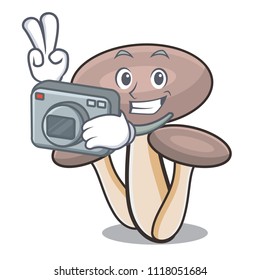 Photographer honey agaric mushroom mascot cartoon