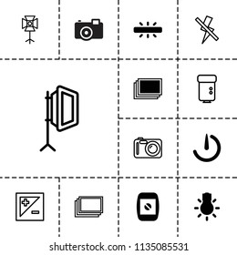 Photographer icon. collection of 13 photographer filled and outline icons such as photos, camera display, stopwatch camera. editable photographer icons for web and mobile.