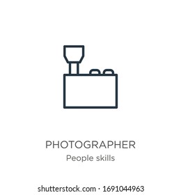 Photographer icon. Thin linear photographer outline icon isolated on white background from people skills collection. Line vector sign, symbol for web and mobile