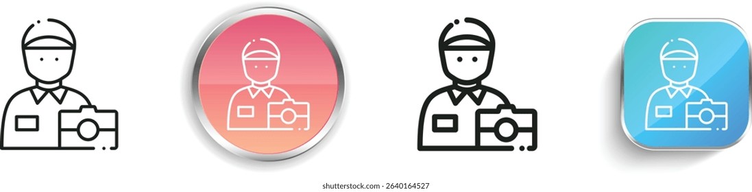 photographer icon. Thin Linear, Regular and Button Style Design Isolated On White Background