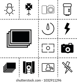 Photographer icons. set of 13 editable filled and outline photographer icons such as photos, camera, soft box, flash, camera flash