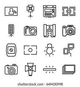 Photographer icons set. set of 16 photographer outline icons such as photos, camera, soft box