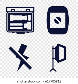 Photographer icons set. set of 4 photographer filled icons such as camera display, soft box, camera