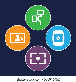 Photographer icons set. set of 4 photographer filled icons such as camera display, camera flash