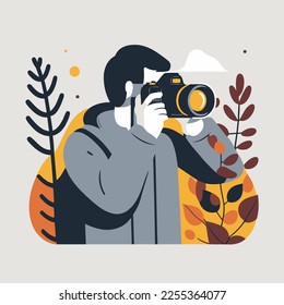 photographer illustration with floral background flat color style