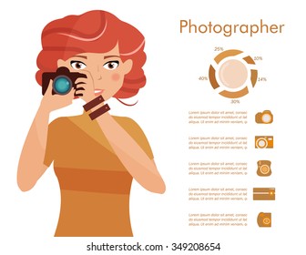 Photographer. Infographics. Vector isolated illustration. Cartoon character. 